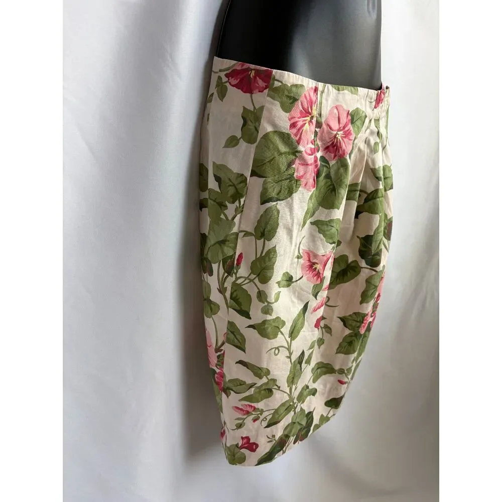 J Crew Floral 100% Cotton Flowers Skirt Mini Size 4 Spring Summer Feminine Wrap